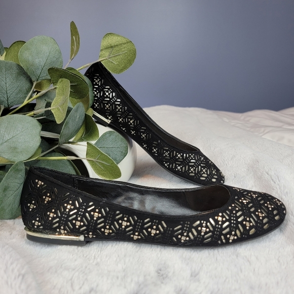 Apt. 9 Shoes - Apt. 9 Flat Ballet Studded Slip On Black with Gold Size 8.5